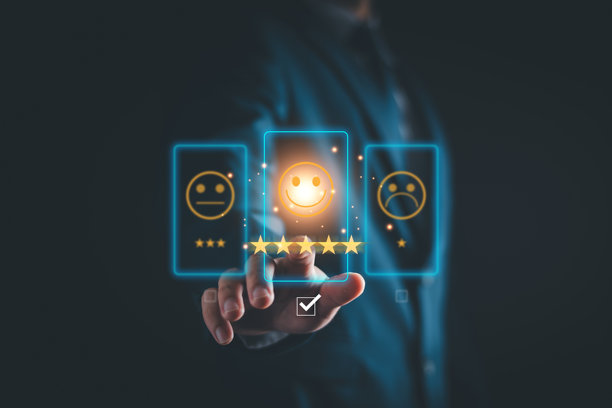 客户服务与满意度，商人给予反馈满意度。五星好评。客户满意度调查，良好，五星，最佳产品与服务。卓越保证。图片下载