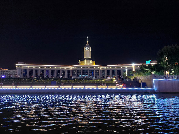 中国天津海河沿岸的夜景图片下载