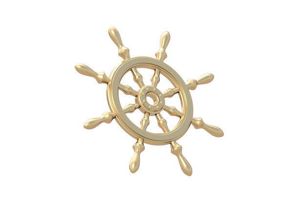 金色船舵孤立在白色背景上。3D渲染。图片下载