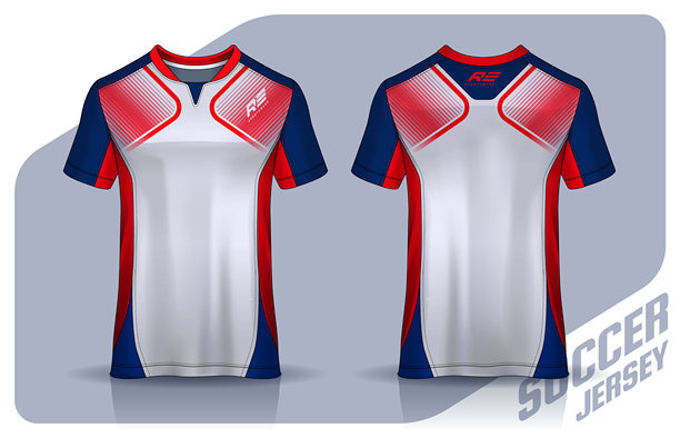 t恤运动设计模板，足球俱乐部的足球球衣模型。统一的前后视图。图片下载