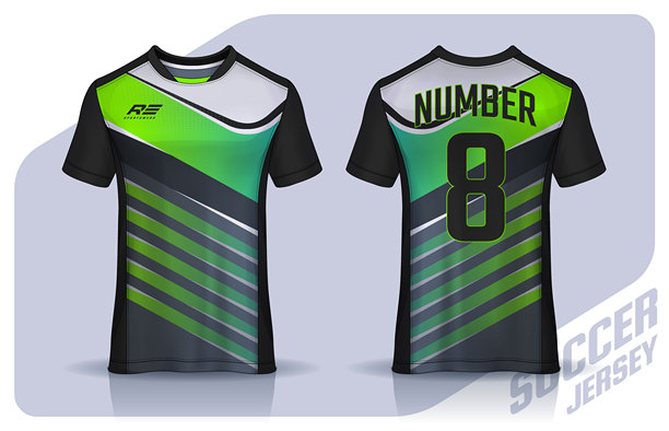 t恤运动设计模板，足球俱乐部的足球球衣模型。统一的前后视图。图片下载