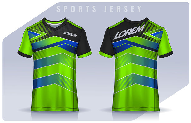 t恤运动设计模板，足球俱乐部的足球球衣模型。统一的前后视图。图片下载