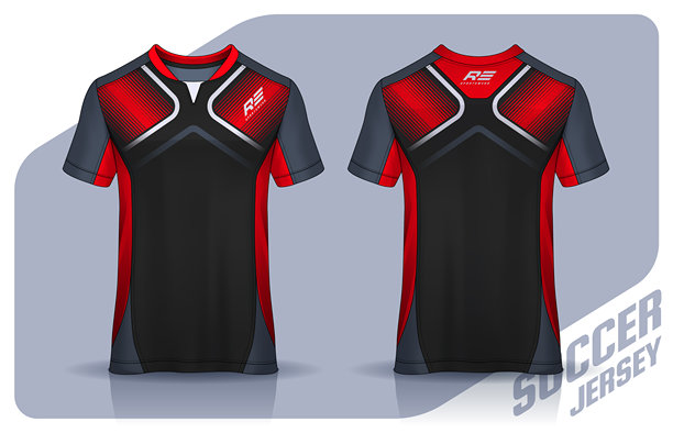 t恤运动设计模板，足球俱乐部的足球球衣模型。统一的前后视图。图片下载