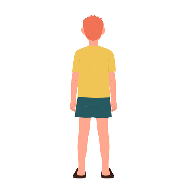 十几岁的男孩孩子孤立的卡通人物穿着家装站在后面的全长肖像图片下载