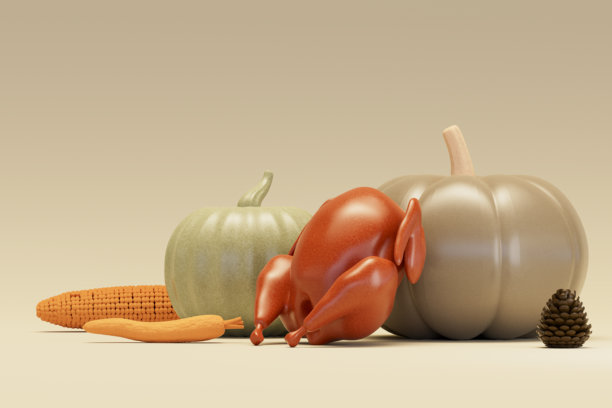 感恩节快乐背景，火鸡和南瓜图片下载