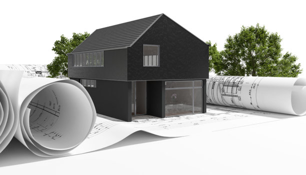单户住宅的节能建筑设计规划 - 3D 可视化图片下载