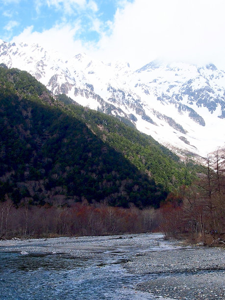 上高地的山脉和河流照片图片下载