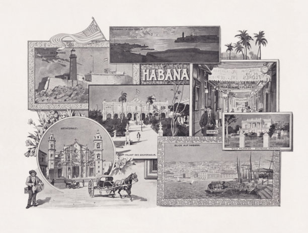 古巴哈瓦那的历史海报，半色调印刷，出版于1900年图片下载