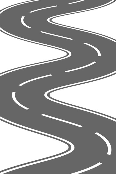 蜿蜒的道路。旅程交通弯曲的高速公路。通往地平线的视角。蜿蜒的沥青空白线条孤立的矢量概念。图片下载