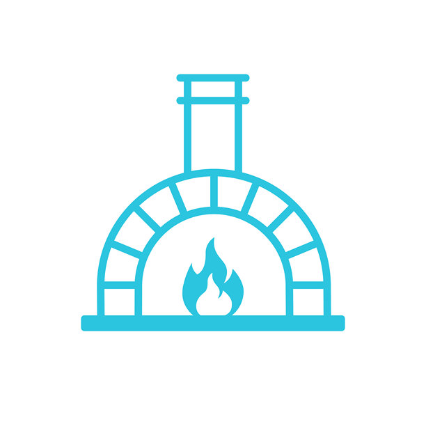 户外木火披萨烤箱图标。白色背景上独立展示。来自蓝色图标集。图片下载