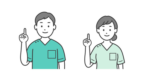 男性和女性牙医的上半身插图，正在指着某处图片下载