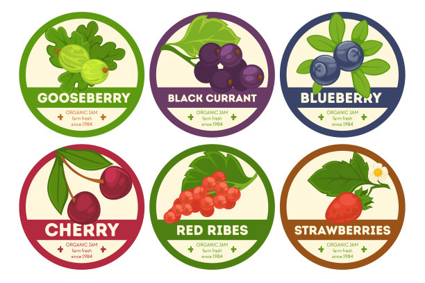 有机农场新鲜果酱标志，包装徽章图片下载