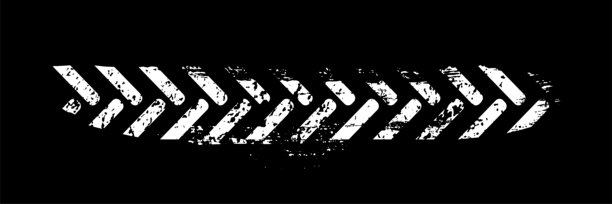 轮胎痕迹。汽车、摩托车和自行车的轮胎印记，带有磨损效果，孤立在黑色背景上。轮胎在路上的足迹。橡胶保护层印记的俯视图。图片下载