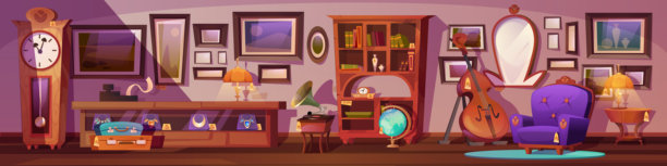 古董店，里面有复古家具和书架图片下载