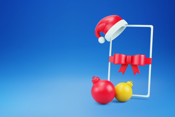 智能手机圣诞概念，模板网页海报背景，3D装饰。矢量图图片下载