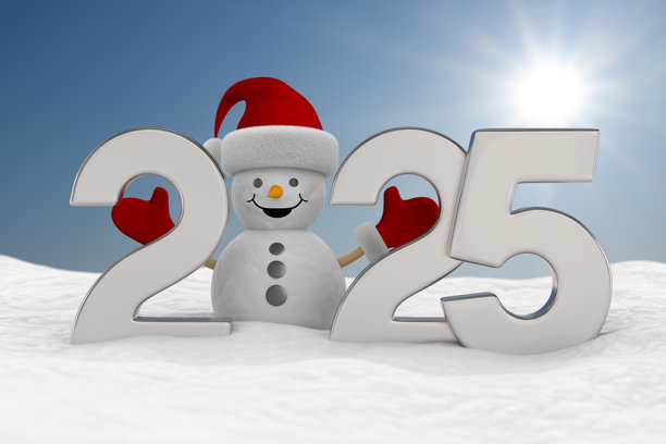 2025年新年。雪人融入雪堆。3D插图图片下载