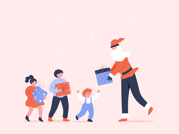 圣诞老人给孩子们送礼物，圣诞节日插画图片下载