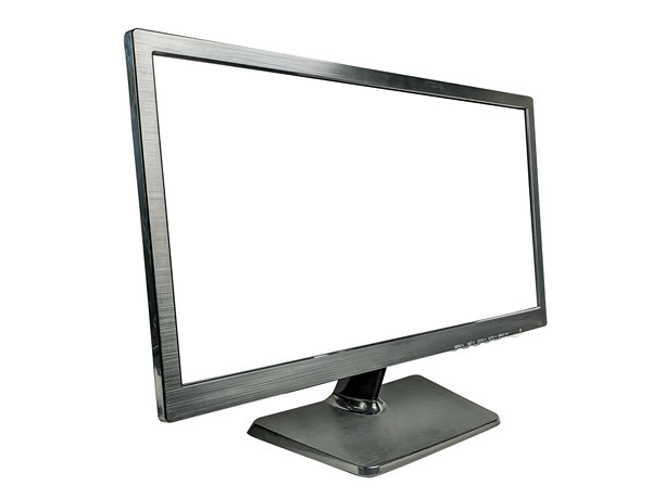黑色显示器框架桌面白色屏幕，孤立在白色背景上图片下载
