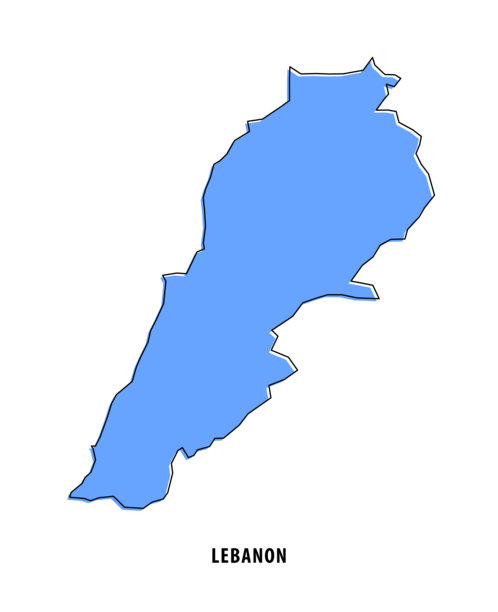 黎巴嫩 - 蓝色草图地图。风格化简单轮廓地图，图标。图片下载