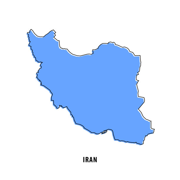 伊朗 - 蓝色草图地图。风格化简单轮廓地图，图标。图片下载