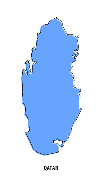 卡塔尔 - 蓝色素描地图。风格化简单轮廓地图，图标。图片下载