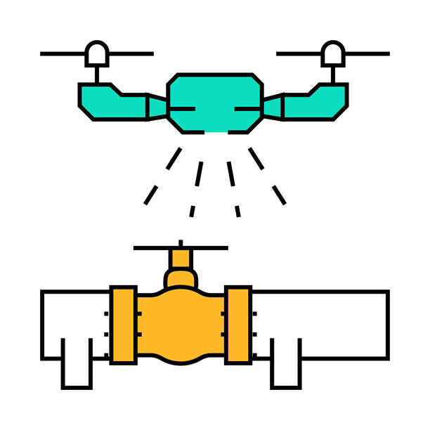 管道检查无人机图标彩色插图图片下载