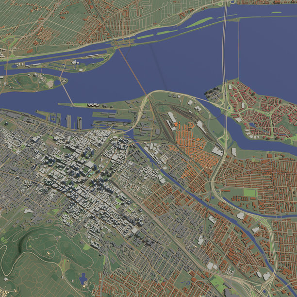 蒙特利尔，加拿大的城市和城市生活的3D插图图片下载