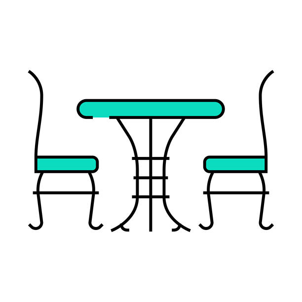 户外家具图标的餐厅套装彩色插图图片下载