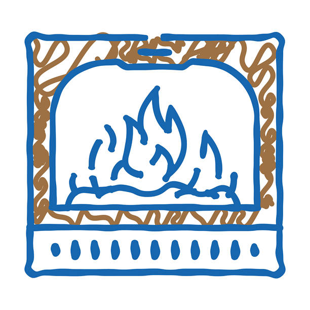 壁炉燃气服务图标涂鸦插图图片下载