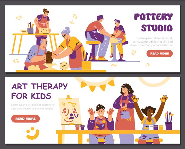 艺术疗法。绘画工作室。陶艺工艺。图片下载