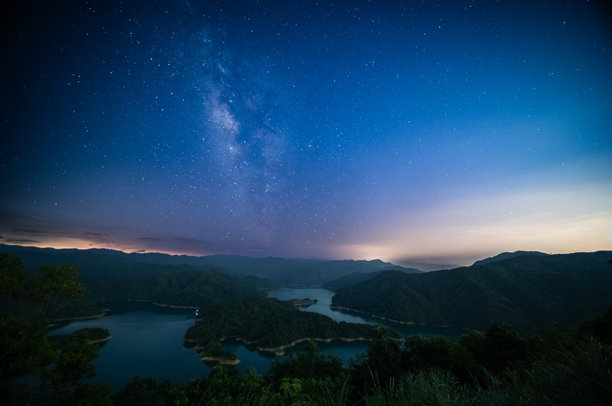 天体倒影：银河系映照在鳄鱼岛湖上。图片下载
