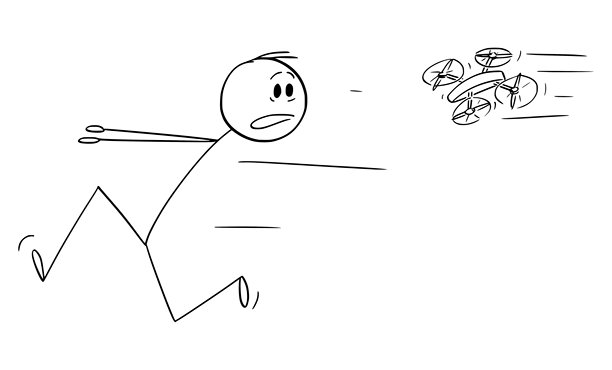 无人机追逐人物，矢量卡通火柴人插图图片下载