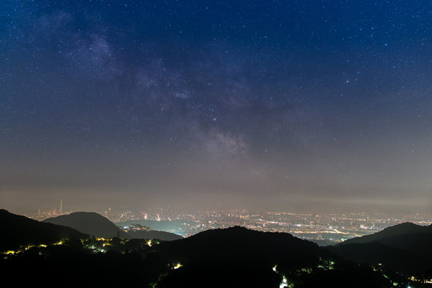 台北市夜景下的银河图片下载