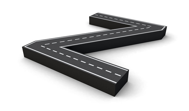 Z字母路3d隔离在白色背景。大写字母。道路风格字母3d。图片下载