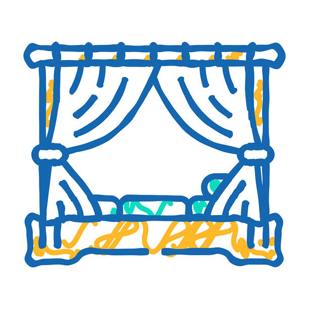 户外家具图标：凉棚床涂鸦插图图片下载