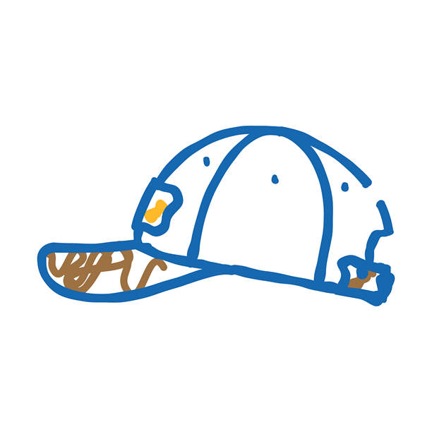 街头服饰时尚图标的扁平化涂鸦插图，展示了一顶平沿帽。图片下载