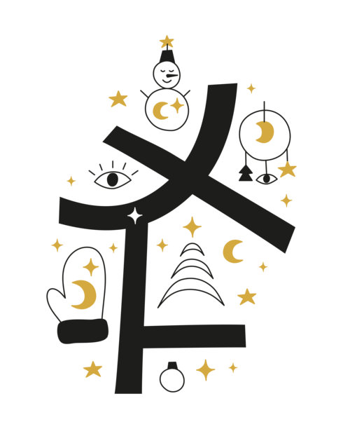 波西米亚风格的天体图与圣诞图标。图片下载