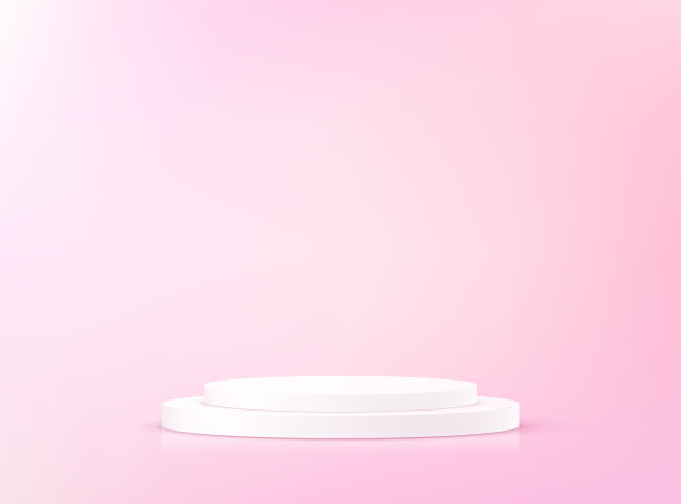 粉色背景的3D矢量图，配有白色展台。适合在网站上销售产品的空间。矢量插图。图片下载