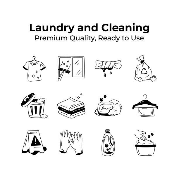 时尚风格的洗衣和清洁图标集合图片下载
