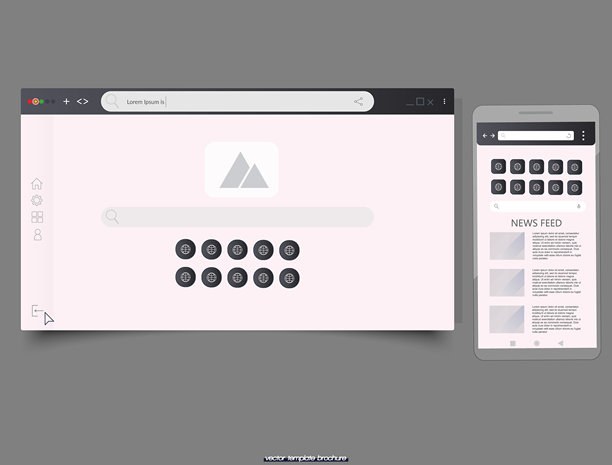 黑色空白网页浏览器窗口和移动应用程序。网页用户界面元素。图片下载