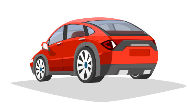 红色轿车的后侧视角。图片下载