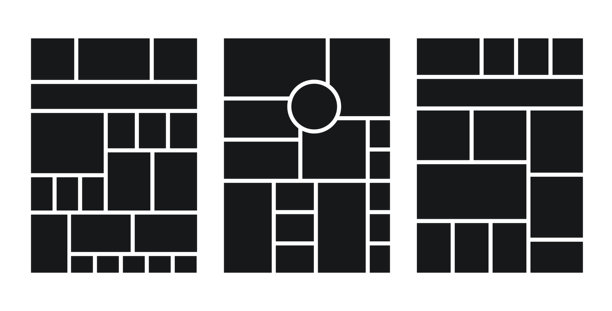 情绪板模板。拼贴网格。情绪板背景。照片拼贴布局。现代马赛克框架。带圆形的相册剪贴簿设计。带画廊图片的模型。矢量插图。图片下载