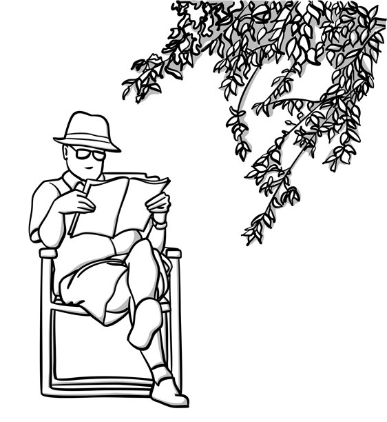 休息和阅读的退休人士素描图片下载