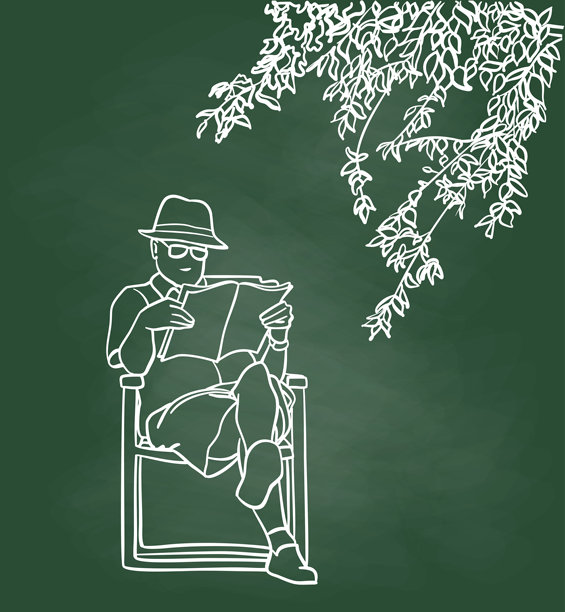 休息与阅读的退休人员黑板图片下载