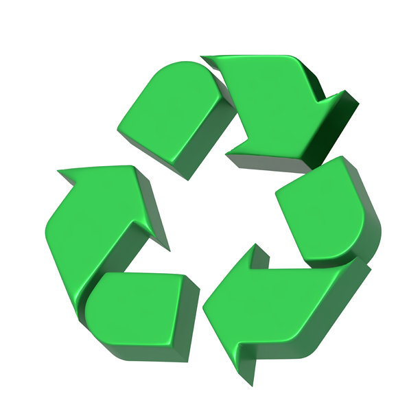 孤立在白色背景上的3D绿色回收标志。3D渲染。图片下载
