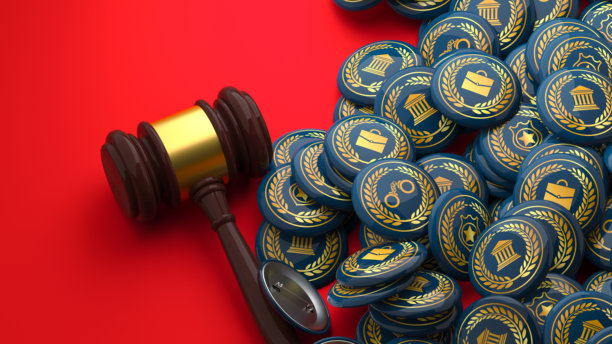 正义概念与法槌和代表刑法类型的堆叠图标。3D渲染图片下载