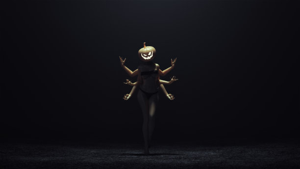 万圣节南瓜头杰克灯笼恶魔灵魂，迷人而诡异，多臂巫术。图片下载