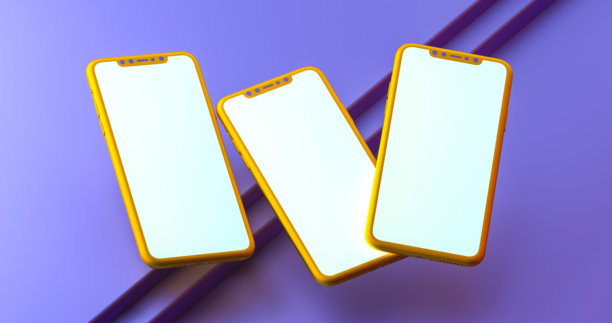 极简主义3D背景，漂浮的智能手机，适合演示和展示。3D渲染图片下载