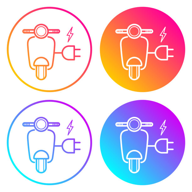 带插头的电动滑板车摩托车。带有颜色渐变的圆形图标。图片下载