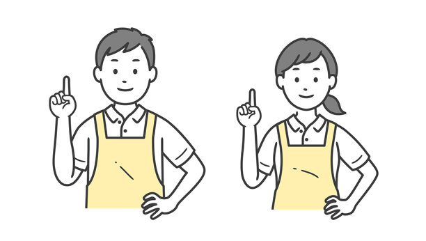 男性和女性护理人员指着的上半身插图图片下载